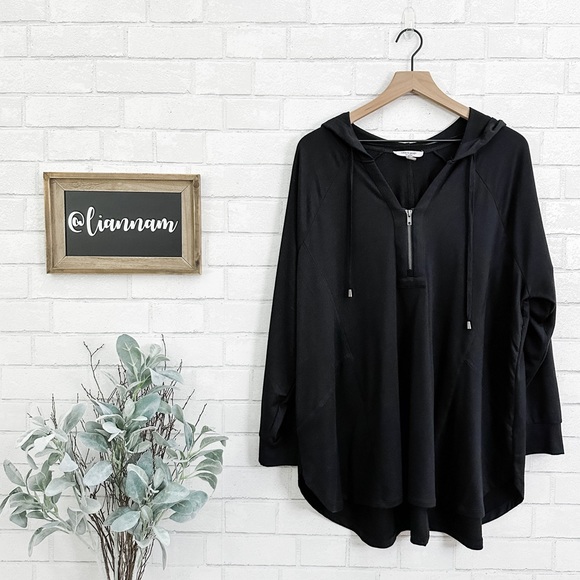 Cable & Gauge Tops Cable Gauge Black 4 Zip Hooded Long Sleeve Tunic